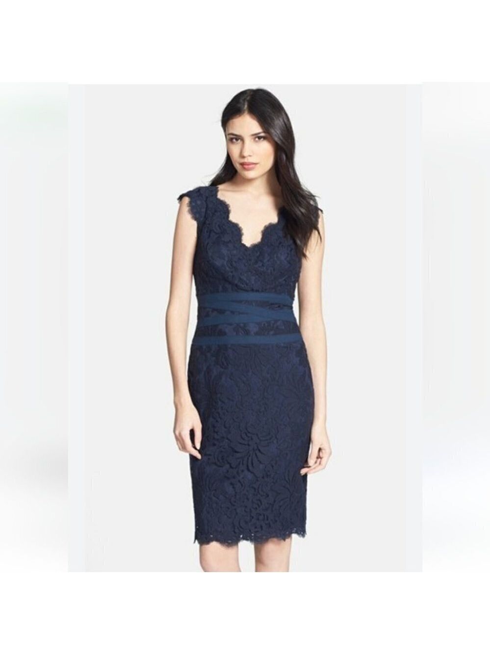TADASHI SHOJI | Embroidered Lace Sheath Dress Teal green sz 14Q
